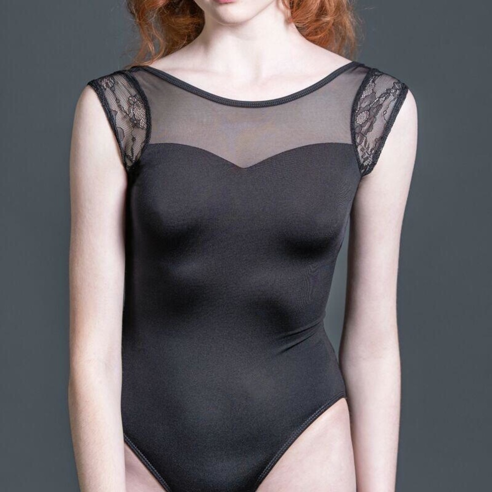 Black Lace cap sleeve Suffolk Leotard like yumiko